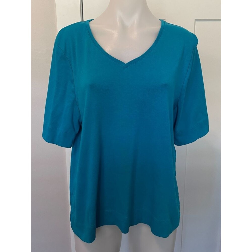 CHICOS Womens Knit TOP Short Sleeve BLUE Ultimate Tee V-Neck Size 3 (XL)